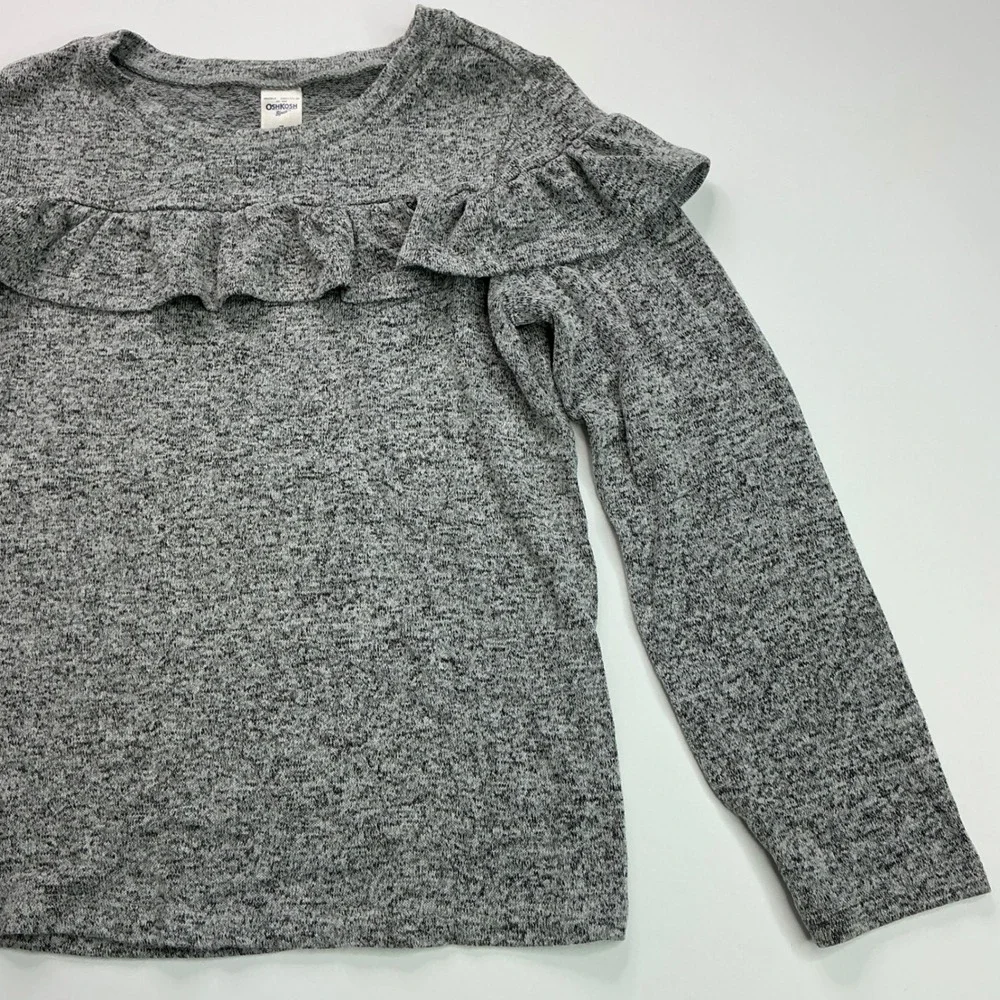 OshKosh Grey Knit Ruffle Top Kids Size 7 Long Sleeve Heathered GCL15234-AD-R